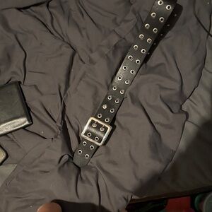 Black Leather Belt with Silver Buckle